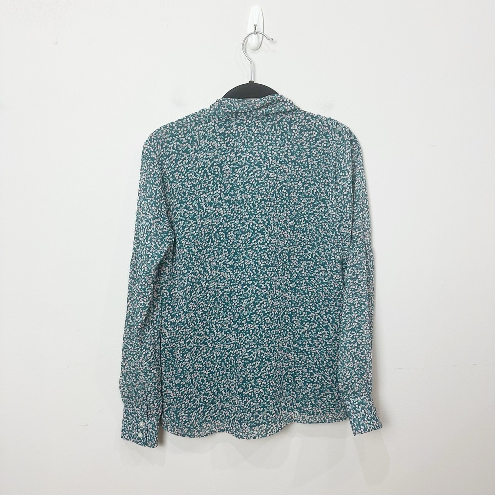 Loft Garden Tie Neck Blouse Green Floral Fluid Draped feminine - Picture 4 of 8